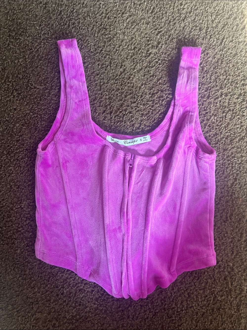 Velvet Zip-Front Cropped Cami in Bright Pink